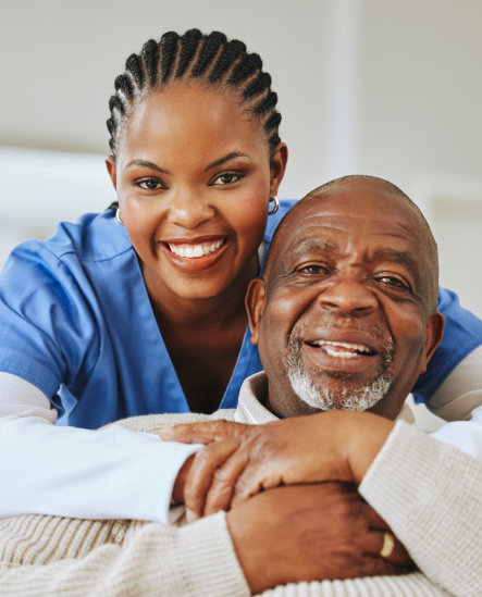 nurse and elderly smiling